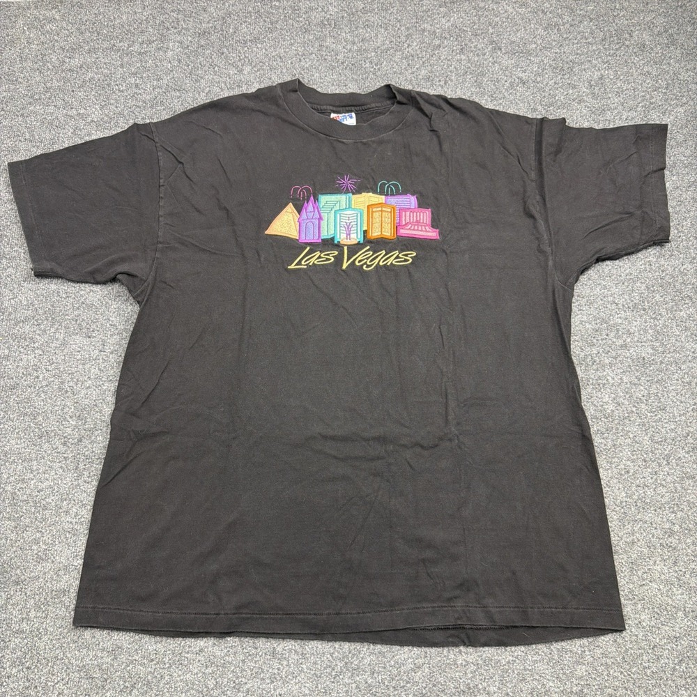 Vintage‎ Las Vegas Nevada Neon Skyline Graphic Souvenir Tee Shirt Black 2XL